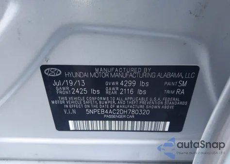 2013 Hyundai Sonata Gls из США, поврежденный, VIN 5NPEB4AC2DH780320